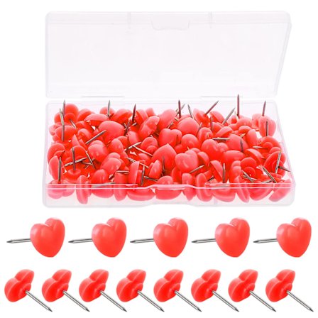 100 stk. trykknapper, søde dekorative tegnestifter hjerteformede trykknapper til hjem, skole, kontor, opslagstavle, korktavle (rød)