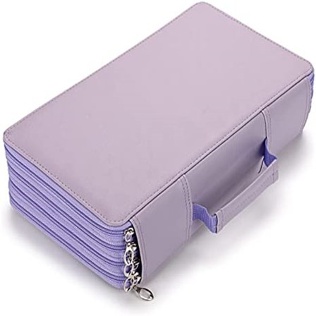 Färgpenneorganiserare med 300 platser - Lyxig pennfodral i PU-läder med handtagsrem Lila
