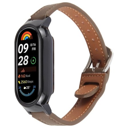 Xiaomi Smart Band 9 Bumpresistent Watch Case Integrated Ultra Fiber Leather Quick Release Watch Strap - Sort / Kaffe