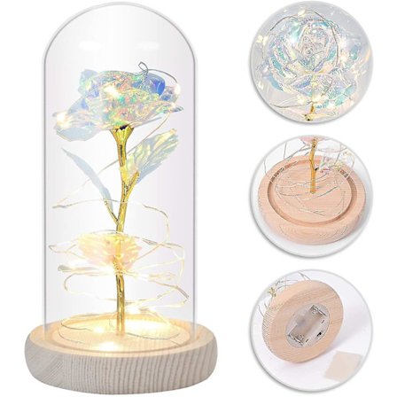 Roseblomstgave Skjønnheten og Udyret Rose Led Lys Glasskuppel Tre