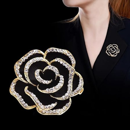 Mode Rhinestone Camellia Flower Emalje Broche Kvinde Lapel