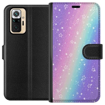 Kompatibel Tegnebogsetui til Xiaomi Redmi Note 10 Pro Rainbow-farvet pastelbaggrund med hvide stjerner og glitrende prikker i blød overgang