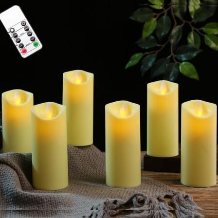 Set med 6 elektriske stearinlys med fjernkontroll for dekorasjon, dekor, fungerer med to AA-batterier (ikke inkludert), 5,3 * 12,5 cm
