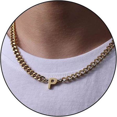 Initial A-z Kubansk Länk Halsband För Pojkar Män Kvinnor Bokstav Hänge Rostfritt Stål 6.5mm 18+2 Tum Smyckesgåva