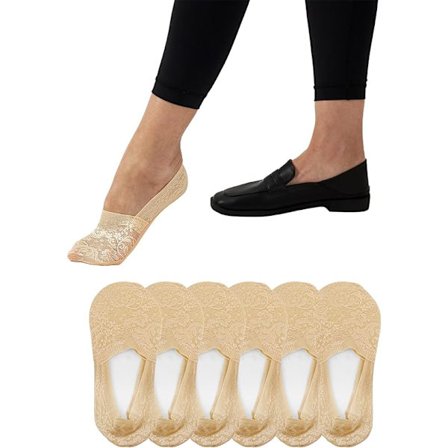 6 par kvinners usynlige sokker (mørk hudfarge) sklisikre lave