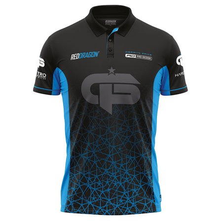 Red Dragon Darts Gerwyn Price Mens Performance Polo Shirt Iceman Design Breathable Black/Blue S-3XL