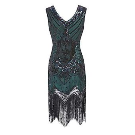 s-2xl Dame Fancy Kjole Retro 1920'er Stil Flapper Kjole Paillet, Rund Hals, Cocktail Party Kjoler (XL Sort-Grøn)