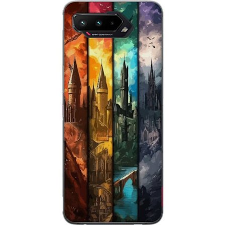 Kompatibel Mobilcover til Asus Asus ROG Phone 5 Fire magiske slotte i forskellige elementfarver, episk fantasykunst med ild vand luft og mørke i deta
