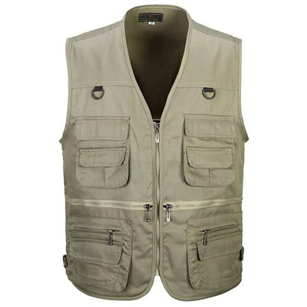 Herre Outdoor Fiskevest Jagt Vandring Outdoor Vest Lomme Khaki—max