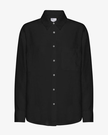Linen Oversized Shirt - Deep Black - Female - L