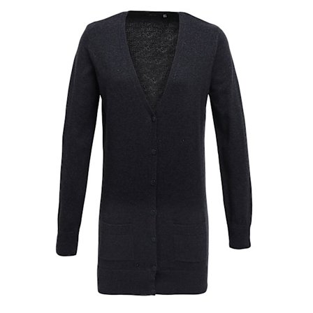 Premier Dam/Damer Långlinjerad V-halsad Stickad Cardigan 10 Charcoal