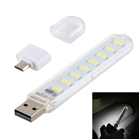 8LED'er 5V 200LM USB LED Boglampe Bærbar Natlampe, med Mikro Adapter (Hvidt Lys)