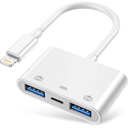 Lightning til USB 3.0-adapter, USB 3.0 kameraadapter kompatibel med iPhone iPad, iPhone USB-adapter med 2 USB 3.0 og 1 ladepunkt, ingen applikasjon