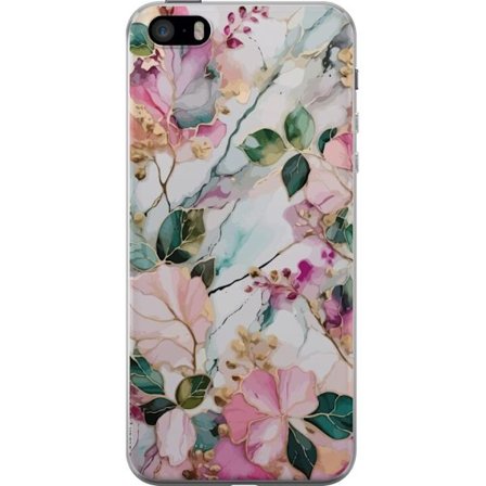 Yhteensopiva Puhelinkuori Apple iPhone 5s Abstrakti marmorikuvio kukilla, lehdillä ja kultaisilla yksityiskohdilla pehmeissä pastellisävyissä