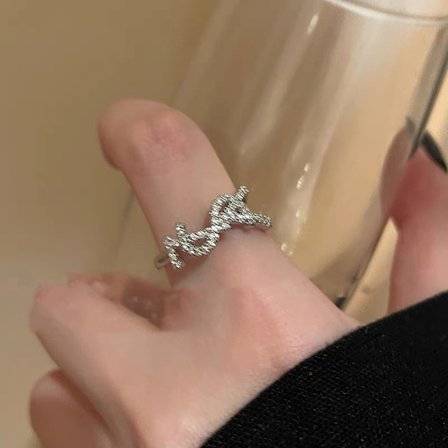 Punkstil Glitrende Rhinestone Planet Bokstaver Ringåpning Adj