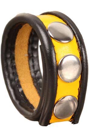 The Red Leather Cockring 3-snaps Black-Yellow Penisring - Blushme.se