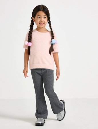 Lindex Trousers Flare Lurex Rib - Grey - 134