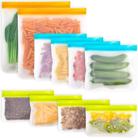 8 stk. genanvendelige silikoneposer til madlavning, køkken og opbevaring af frugt og grøntsager