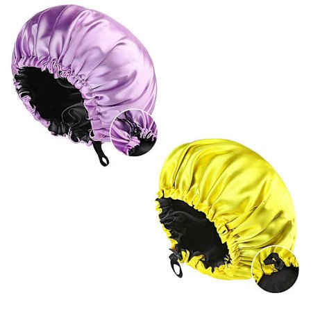 Vändbara vattentäta Silky Satin Justerbara Nattmössor (gul + ljuslila) 2 st