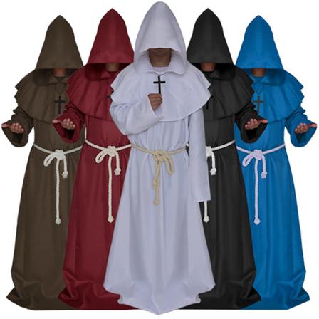 Halloween Cosplay Kostume Middelalderlig Munkekjole Kostume Mænd Kvinder white S