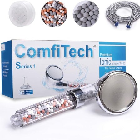 Brusehoved med økologisk ionfiltrering mineralsten og 3 dyser