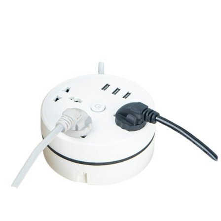 Rund Universal Power Strip Bærbar Forlænger Kabel Socket Stik USB Telefon Oplader