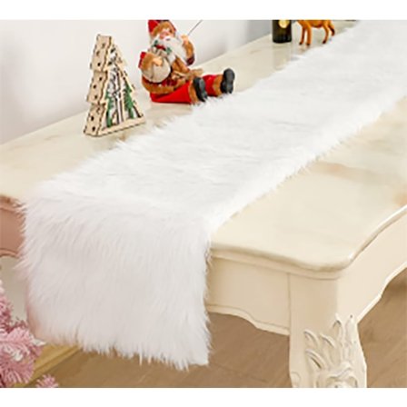 Moderne bordløber lavet af imiteret pels, egnet til jul, bryllup, hvid (37*183 cm)