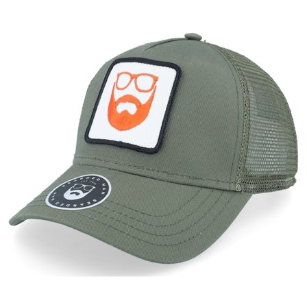 Bearded Man - Grøn trucker Kasket - Logo Patch Olive Trucker @ Hatstore