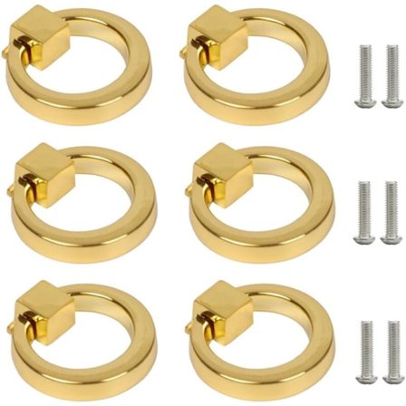 6-delt Guldfarvede Skabsknopper - Moderne Skuffeknopper med Skruer til Køkkenmøbler