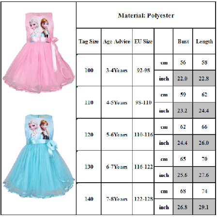 Frozen Princess Tutu Kjole Mesh Kjole Anna Elsa Trykket cm