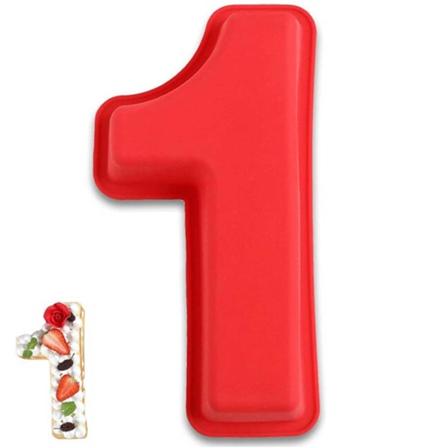Suuri leivinmuoto silikonikakun muotoinen numero 1 punainen