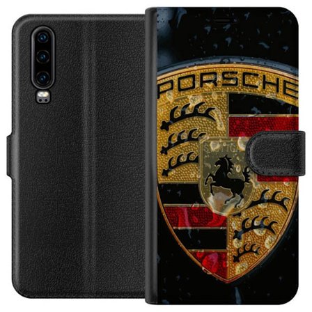 Kompatibelt Plånboksfodral till Huawei Huawei P30 Porsche logotyp affisch lyxbilsmärke vapen skåpbilsemblem Stuttgart klassisk retrodesign bilkonst