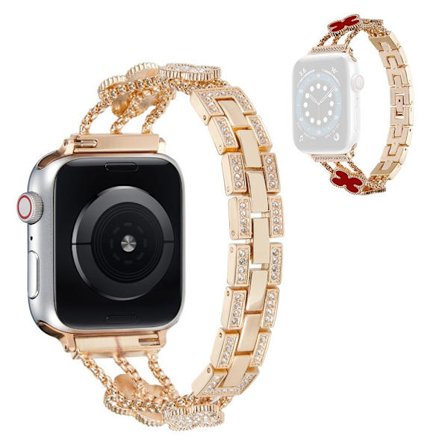 Apple Watch 42mm - 44mm blomsterdekoration rhinestone urrem - Rødguld / Rød