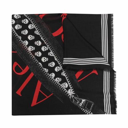 Alexander McQueen, Zip Biker Skull Logo Scarf Zwart, Heren, Maat:ONE Size