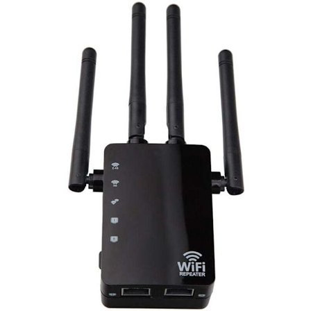 Trådlös WiFi Signal Booster Förbättrad Repeater Dual Band 1200M Högeffekt 2.4G & 5G Router (Svart, 90x173x70mm)