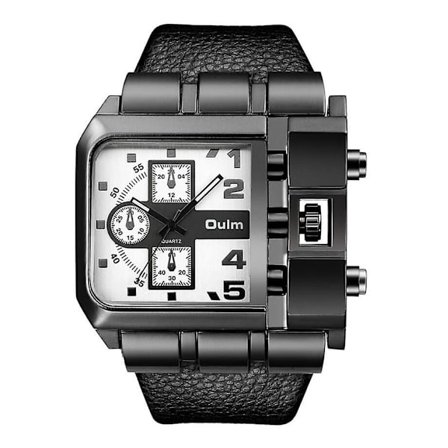 Oulm 3364 Men Square Dial Läderbälte Quartz Watch(vit)
