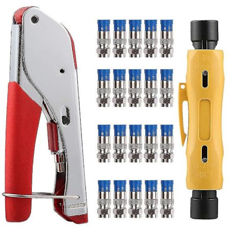 Koaksialkabel Krympeværktøj Koaksial Rg6 Kompressionsværktøjssæt Med 20 stk F Rg6, Dobbeltendet Koaksial Stripper F