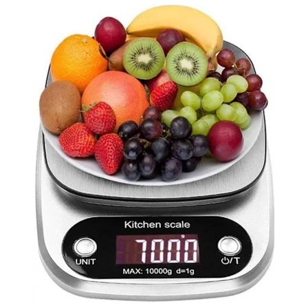 10 kg/1 g højpræcisions elektronisk køkkenvægt til hjemmebrug med stort LCD-display til madlavning og bagning