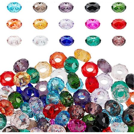 150 stk. 15 Farger Fasetterte Europeiske Perler med Stort Hull 14mm Krystallglassperler Rondelle Glass Spacer Perler Slide Perler for Slangekjeder 