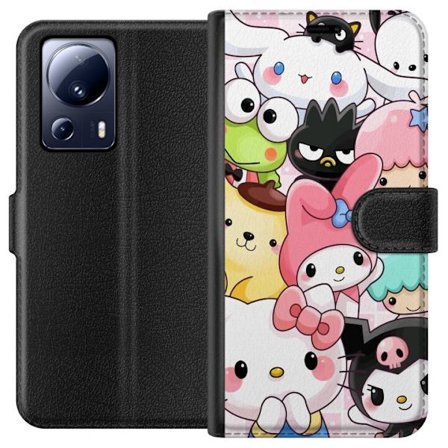 Yhteensopiva Lompakkokotelo Xiaomi 13 Lite Tiheä kuvio suloisia hahmoja, joilla on suuret silmät eri väreissä ja ilmeissä LABUBU-tekstillä