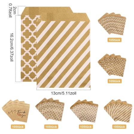 100 slikposer papirposer slikposer påske bryllupstilbehør børnefødselsdag 2 designs hver med 50 gaveposer (striber og kløver)