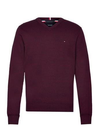 Pima Org Ctn Cashmere V Neck Strikkegenser V-krage Burgunder Tommy Hilfiger*Betinget Tilbud