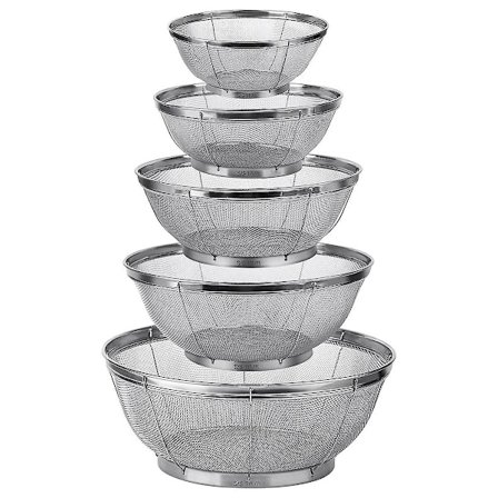 5-pak si til køkkenet, si i rustfrit stål, fintmasket si til pasta, ris og frugt