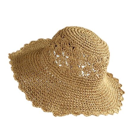 Solhat til kvinder med bred skygge, UV-beskyttelse, sommerhat, foldbar strandhat til fritid og rejser, beige