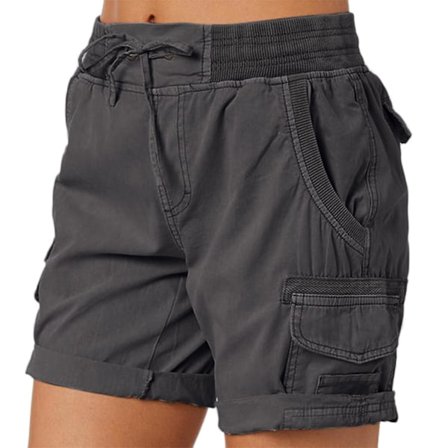 Dame Cargo Shorts Sommer Løse Vandrings Bermuda Shorts Med Lommer Dame Shorts Casual Midt Lår Mørk Grå