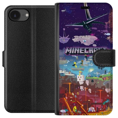 Apple iPhone 16e Lommeboketui Minecraft verden med eventyrkarakterer og ikoniske omgivelser, fargerike blokkmotiver