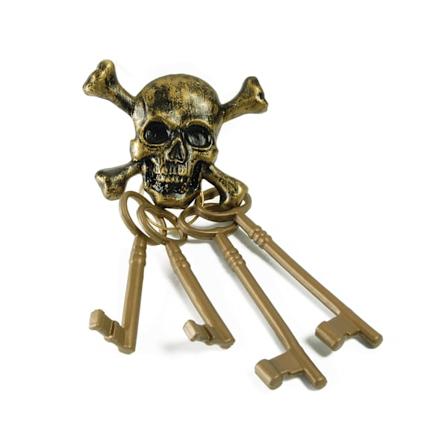 Bristol Novelty Dödskalle och korsben i plast leksak piratnycklar på Gold One Size