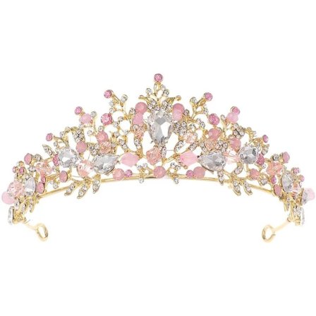 Barnekrone med rosa krystaller, prinsessekostyme for jenter, rhinestoneskrone, pannebånd, bryllup, brudehårpynt, bursdag, konfirmasjon