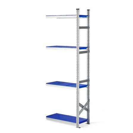 Hyllställ, påbyggnad med blå plasthyllplan, 2500x975x400 mm