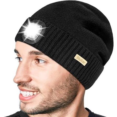 Musta, 34 [Energiakategoria A+++],LED-otsalamppu pipo, joululahja miehille 6 LED-pipo ladattava neulottu juoksupipo unisex lämmin talvi B